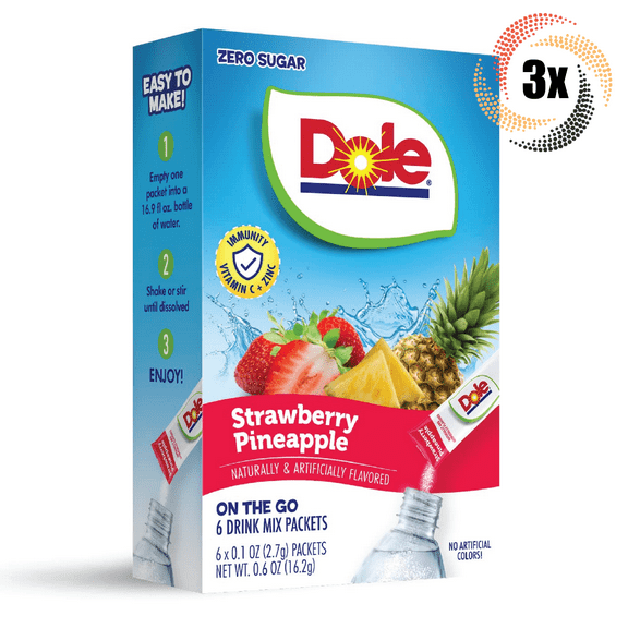 3x Packs Dole Strawberry Pineapple Sugar Free Drink Mix | 6 Packets Each | .6oz