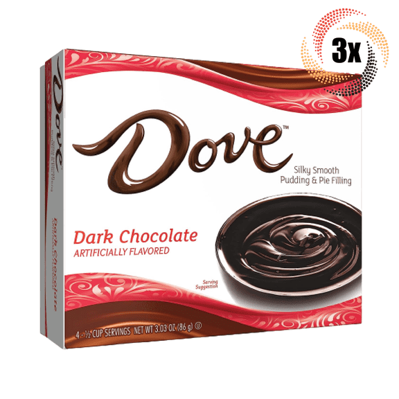 3x Packs Dove Dark Chocolate Pudding Filling | 4 Servings Per Pack | 3.03oz