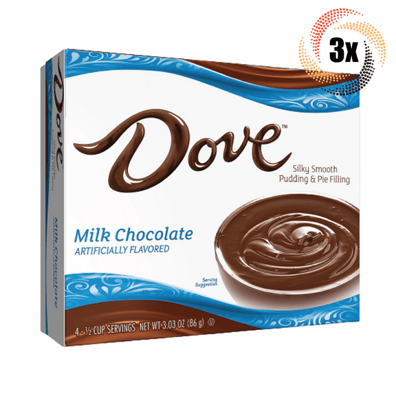 3x Packs Dove Milk Chocolate Pudding Filling | 4 Servings Per Pack | 3.03oz