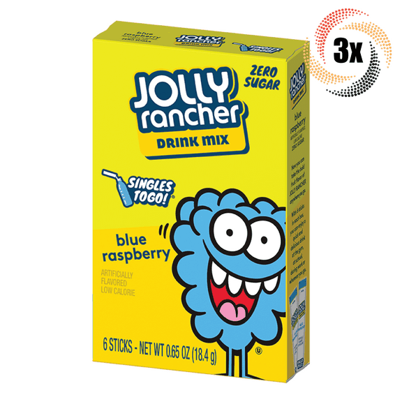 3x Packs Jolly Rancher Blue Raspberry Drink Mix Singles | 6 Sticks Each | .65oz