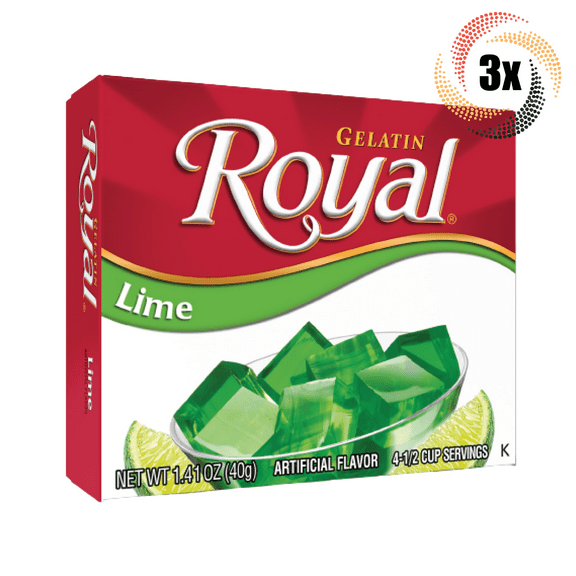 3x Packs Royal Lime Flavor Fat Free Gelatin | 4 Servings Per Pack | 1.4oz