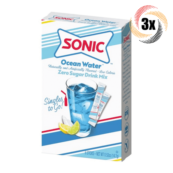 3x Packs Sonic Singles To Go Ocean Water Drink Mix ( 6 Packets Each ) .52oz
