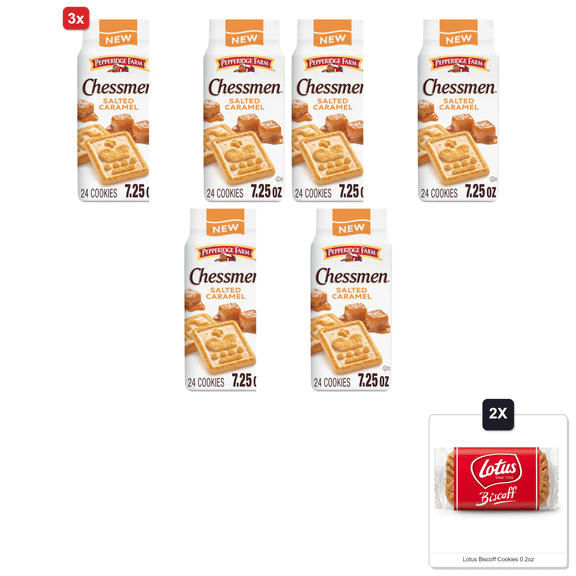 3x | Pepperidge Farm Chessmen Salted Caramel Cookies, 7.25 Oz Bag (Pack Of 2) & 2x Lotus Biscoff Cookies 0.2oz