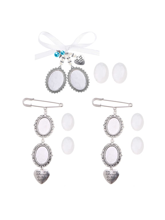 3x Personalized Picture for Image Frame Brooches Pins Lacy Oval Bridal Charm