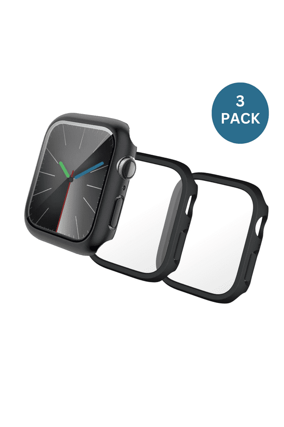 3x Qixxronics for Apple Watch Series 11 46mm Case Cover Black, with Built-in Glass Screen Protector