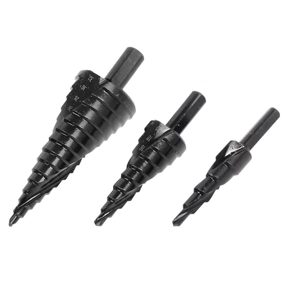 3x Quick Release Nitrided Drill Bits 5, 9, and 15 Steps for Convenient Hole Cutting