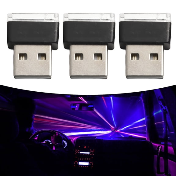 3x Red LED USB Car Interior Light for Atmosphere Lamp Accessories