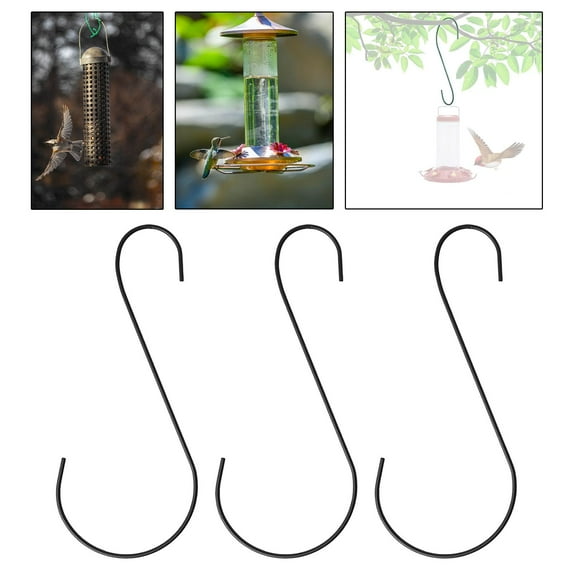 3x S Shaped Bird Feeder Hook Clips Premium 30cm Easy to Use Hanging Metal Tree Branch Hook Hanger for Patio Yard Garden Outdoor Decoration black