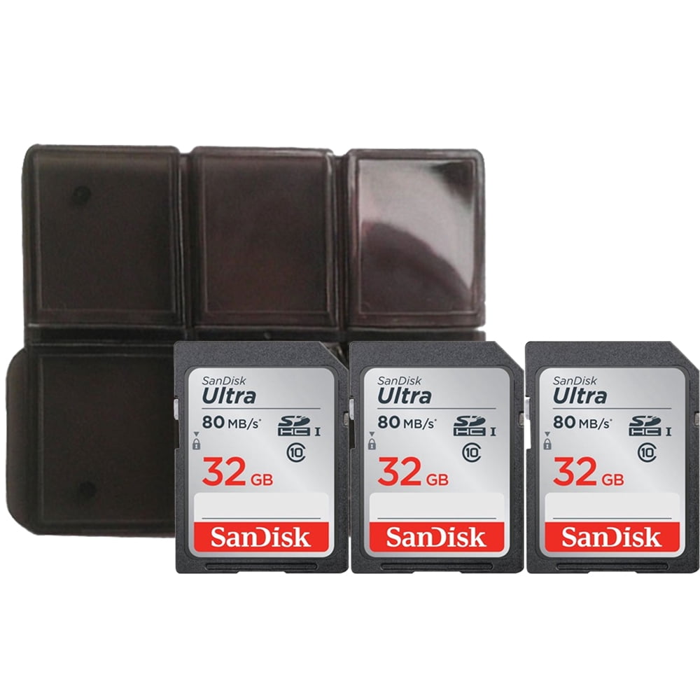 3x SanDisk 32GB Ultra SDHC UHSI Memory Card with Memory Card Holder