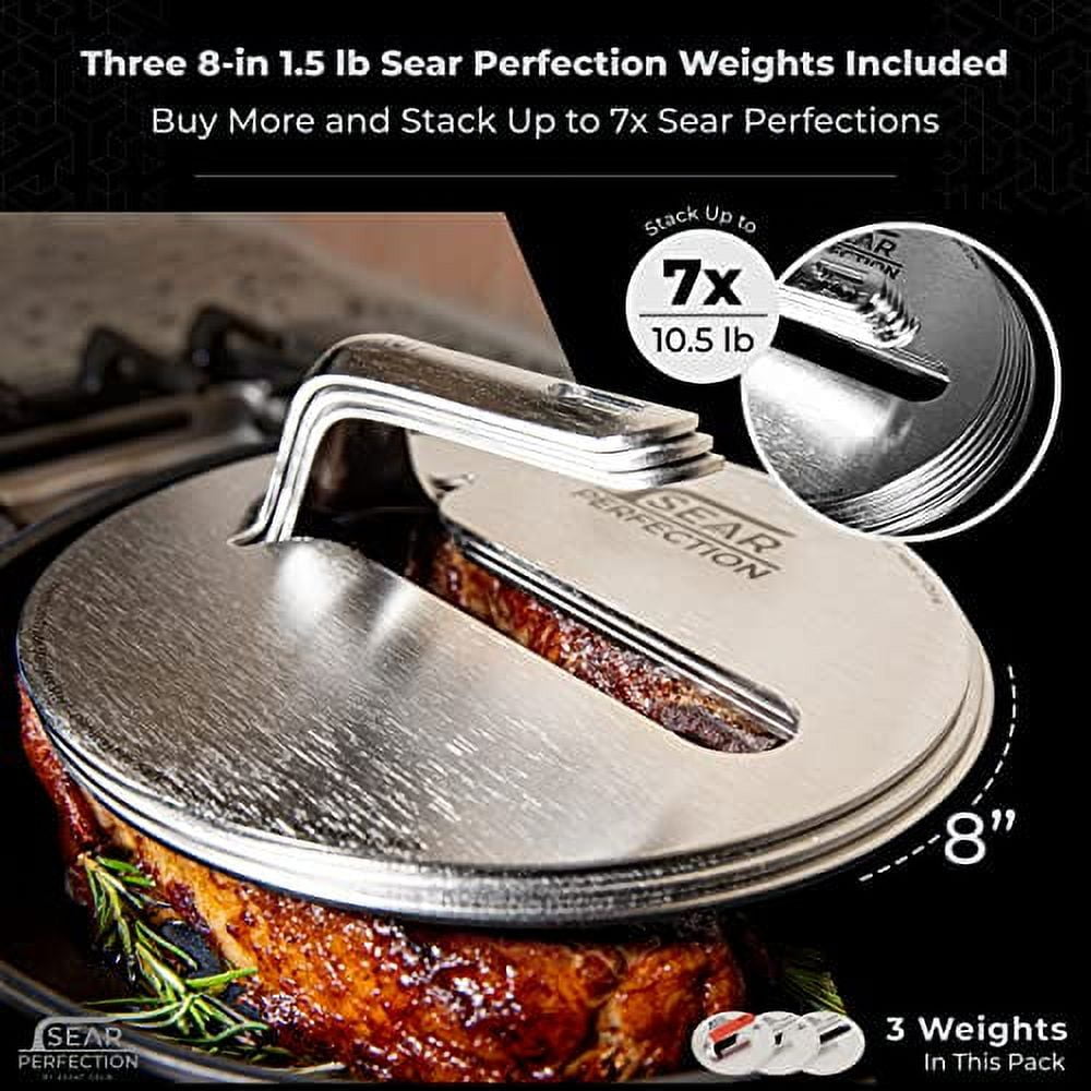 3x Sear Perfection Stackable Steak Weight (4.5lb Total). ChefGrade