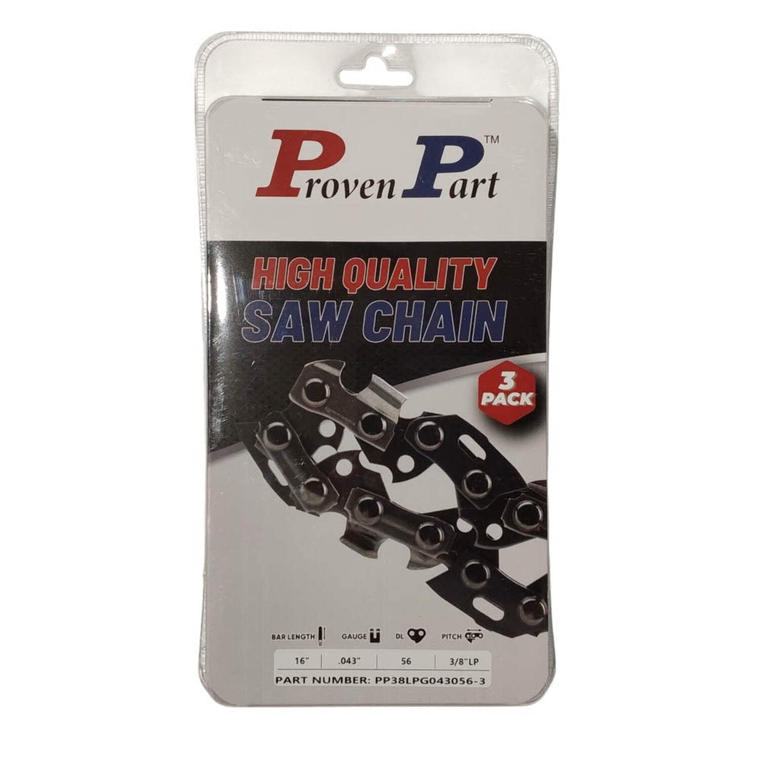 3x Semi Chisel Chain Low Profile 3/8 .043 56DL Fits EGO CS1600, CS1604