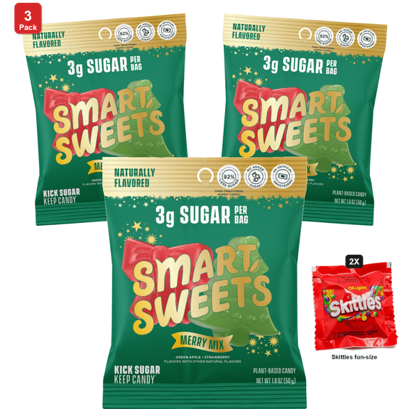 3x | SmartSweets Assorted Gummy Candy, 14 Packs x 50 g Each, with 2 Skittles Fun Size