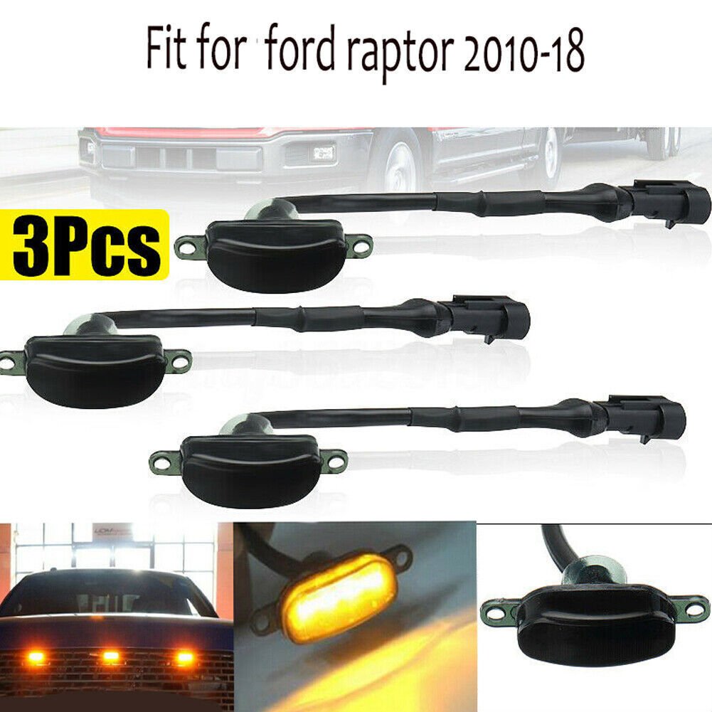 3x Smoked 12SMD Amber Yellow LED Front Grille Running Lights For Ford Raptor