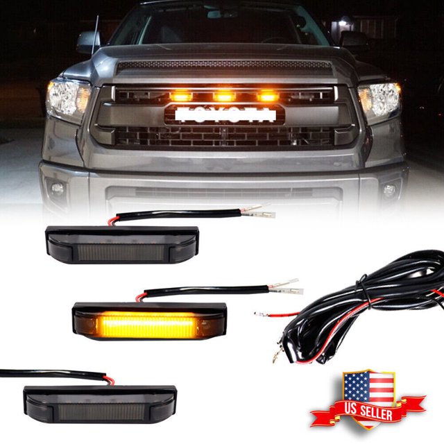 3x Smoked Amber LED Front Grille Grill Running Lights For Ford F150 Raptor Style