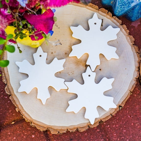 3x Snowflake Christmas Ornaments 5" STOCK Ceramic Bisque Ready To Paint Pottery