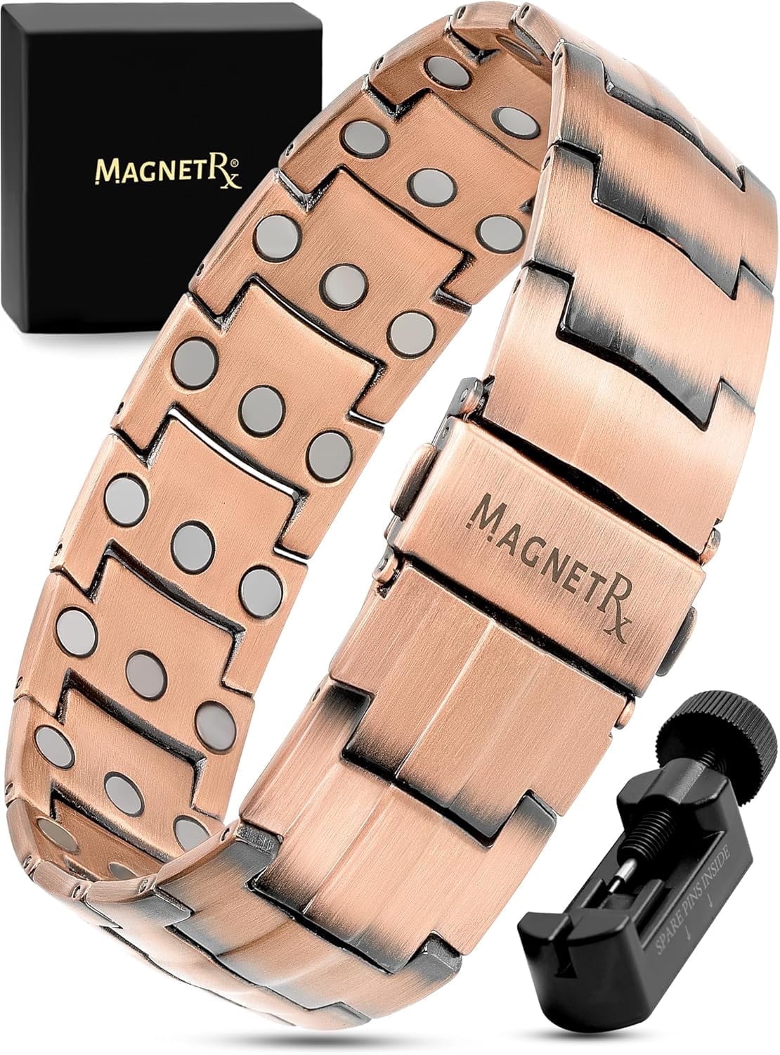 Copper Bracelet for Men Band with Fold-Over Clasp and Adjustable Links (Legacy)