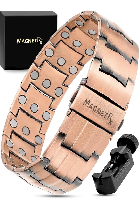 Copper Bracelet for Men Band with Fold-Over Clasp and Adjustable Links (Legacy)
