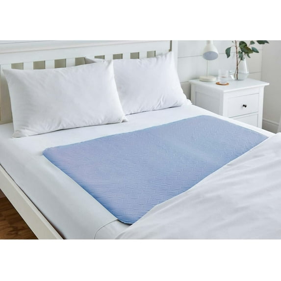 3x Super Absorbent Washable Double Bed Protector Pad with Tucks | Thin Reusable Incontinence Bedding Protection, Comfortable & Durable - Blue - 85cm x 115cm