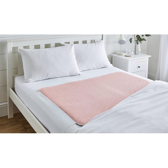 3x Super Absorbent Washable Double Bed Protector Pad with Tucks | Thin Reusable Incontinence Bedding Protection, Comfortable & Durable - Pink - 85cm x 115cm