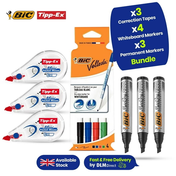 3x Tipp-Ex Mini Pocket Correction Tapes & 4x BIC Marker & Permanent Essentials for All