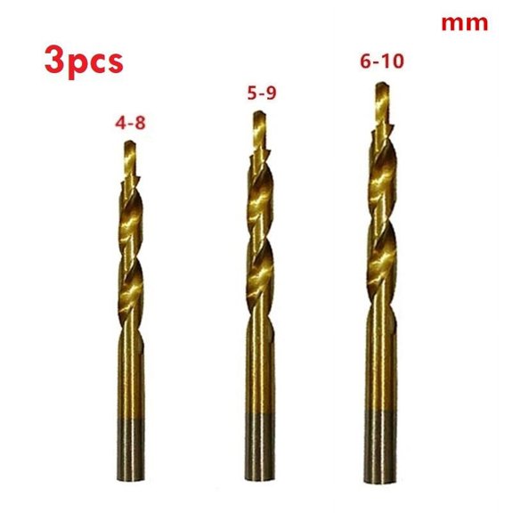 3x Titanium-Plated Step Drill Bit for Woodworking Pocket Hole Jig 8-4/9-5/10-6mm