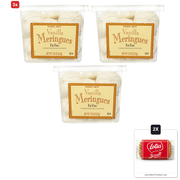 3x | Trader Joes Vanilla Meringues Cookies - Pack Of 2 & 2x Lotus Biscoff Cookies 0.2oz