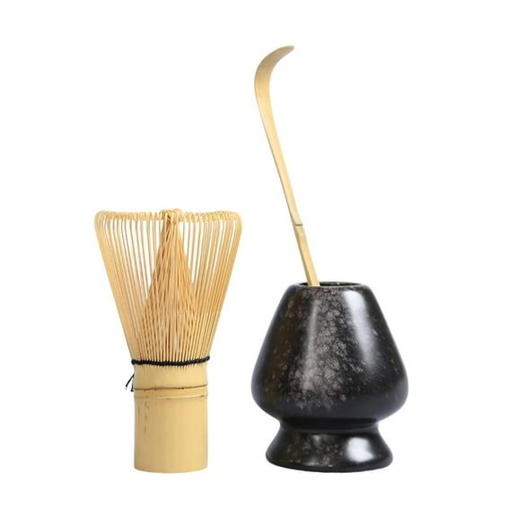 3x Traditional Matcha Ceremony Set with Tea Spoon,Handmade Bamboo Matcha Whisk and Bowl for Matcha Ceremony,Beginner Best Gift Black