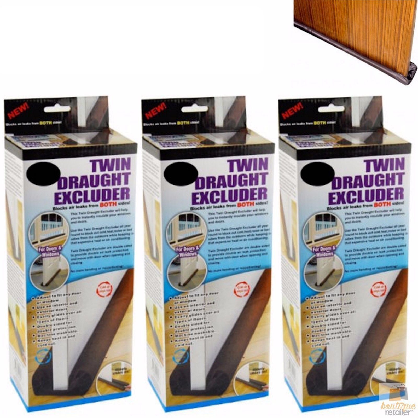 3x Twin DRAFT STOPPER Double Sided Snake Air Wind Door Guard Cover