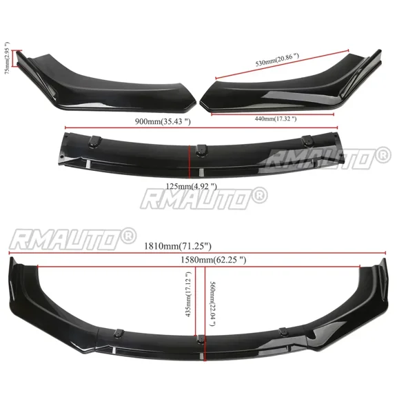 3x Universal Car Front Bumper Splitter Lip Spoiler Diffuser Trim Fins For Honda For Civic For Accord For Nisaan Altima Body Kit