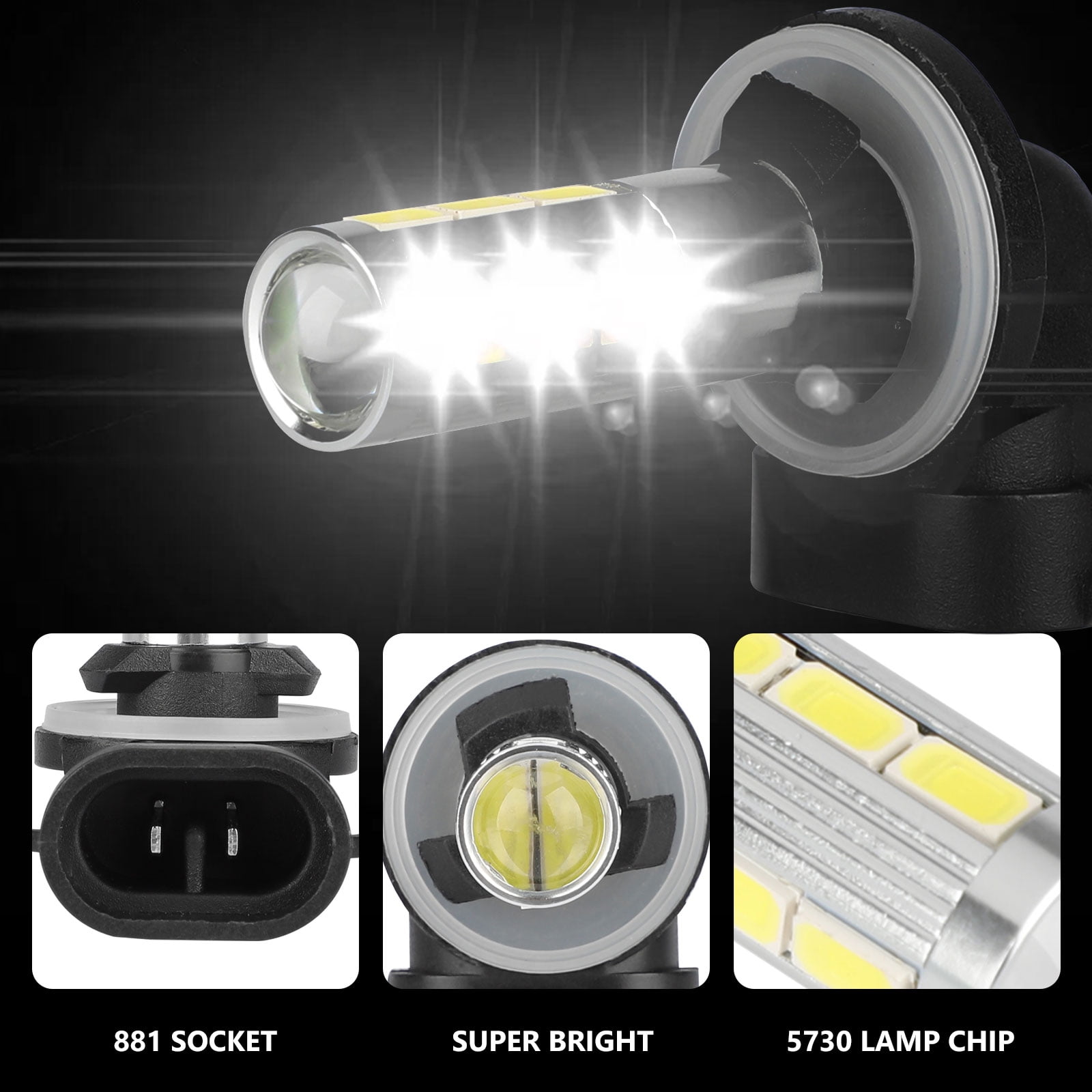 3x White 881 LED Bulb Fog Driving Lights 8000k Extremely Bright