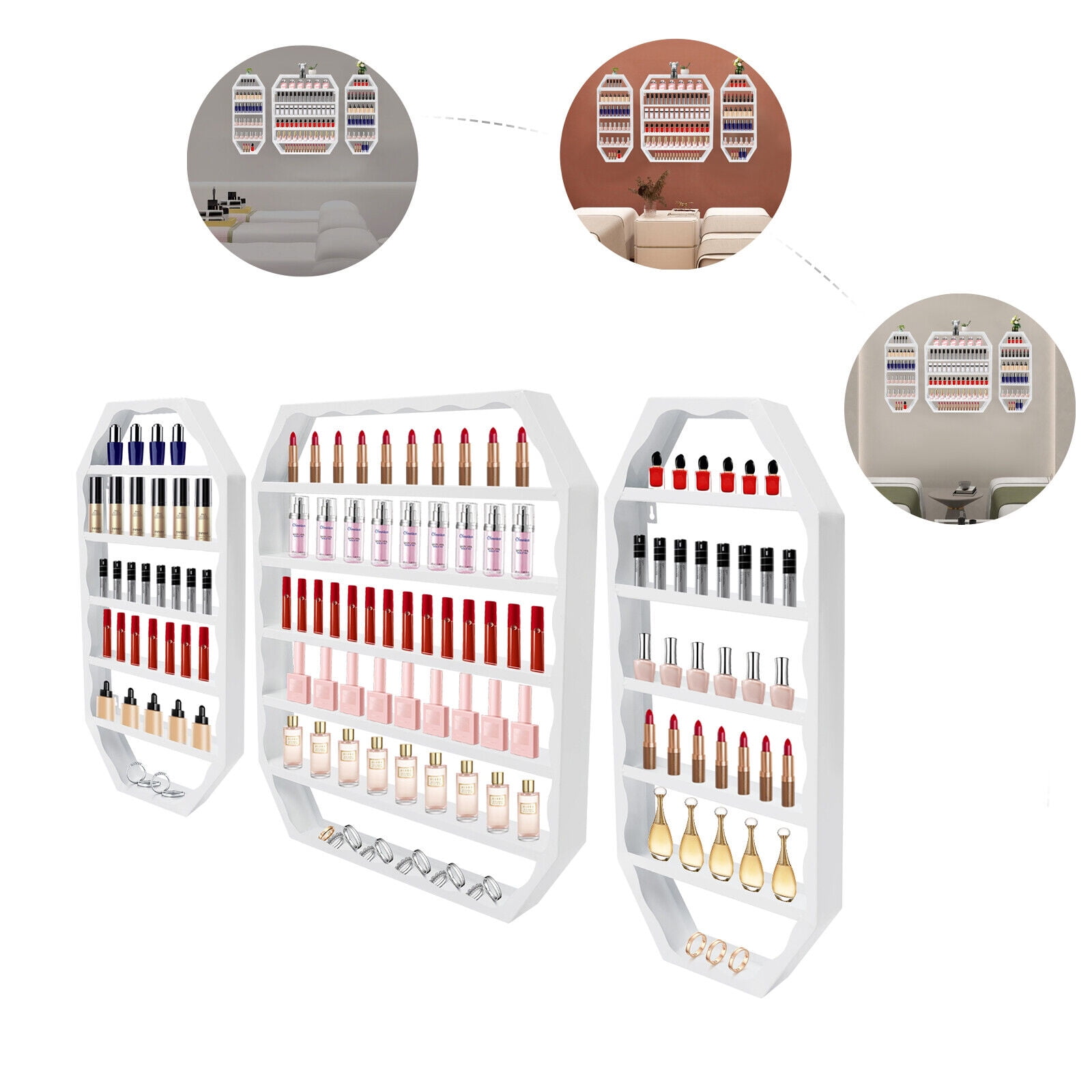 3x White Nail Polish Display Racks 6 Tier Wall Mount Organizer for ...