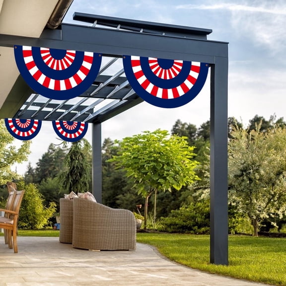 3x1.5 Ft Patriotic Fan Flag 4th of July Decorations American Flag Eagle Half Bunting Flags Red White and Blue Non-pleated USA Fan Flag for Independence Day Memorial Day Porch Outdoor Decor