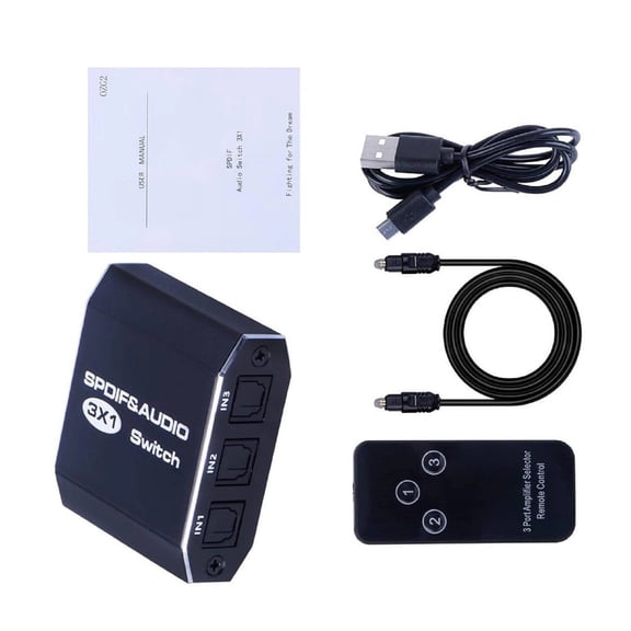 3x1 Optical Audio Switcher Supports PCM2.0 DTS Dolby-AC3, Remote Control Included for Home Entertainment Systems