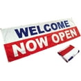 thumbnail image 1 of 3x10 Feet WELCOM NOW OPEN Banner Sign Polyester Fabric With Metal Grommets wb, Large, White, 1 of 1