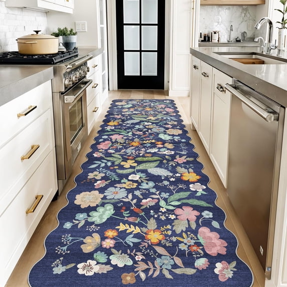 3x10 Long Hallway Runner Rug: Washable Wide 10ft Floral Low-pile Carpet For Entryway Kitchen Non Slip Soft Living Room Bedroom Floor Mat Cute Area Rugs Farmhouse Home Decor(3x10/purple)