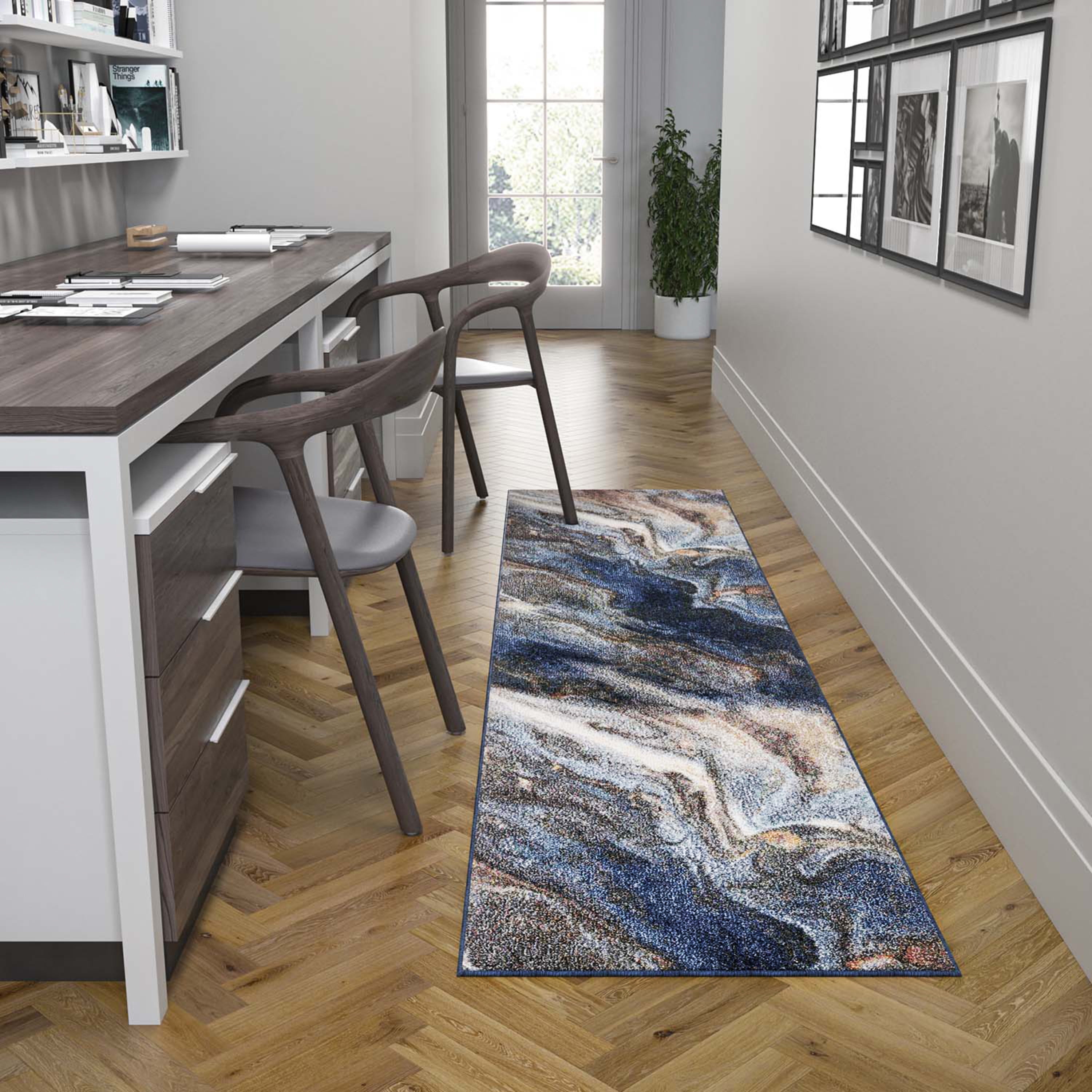 3x10 Modern Navy Runner Rugs for Hallway | Indoor Entry, Entryway, Walkway or Kitchen Rug 2'8'' x 9'10''