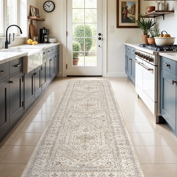 3x10 Runner Rug for Hallway Washable: Non Slip Kitchen Rugs with Rubber Backing Soft Waterproof Mats Stain