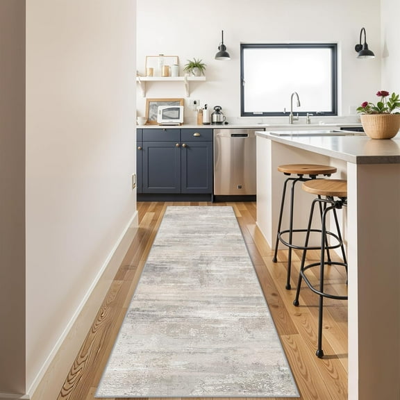 3x10 Washable Hallway Runner Rug - Indoor Modren Abstract Kitchen Carpet with Non Slip Backing Home Decor Long Rugs for Bedroom Laundry Entryway Ultra Soft Floor Mat for Bathroom 3x10 Beige