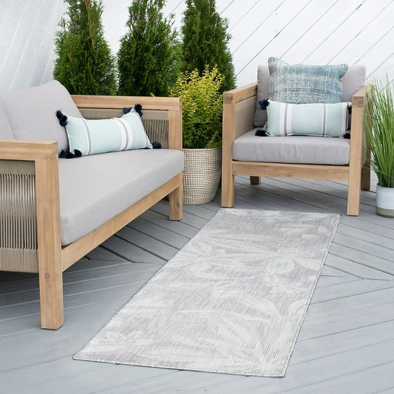 Bliss Rugs Floral Indoor Outdoor Rug Water Resistant Runner Rug for Patio, Hallway, Entryway, Deck, Gray ,3' x 10'