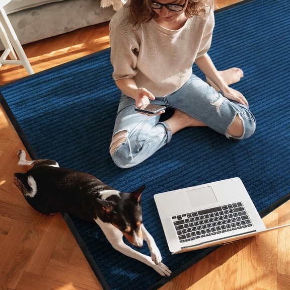 3x10ft Outdoor Floor Mat Commercial Runner Rug Non Slip Entrance Rugs Heavy Duty Indoor Outdoor Entryway Doormat with Rubber Back Waterproof Mat for Home Hotel Office (Dark Blue)