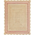 thumbnail image 1 of 3x12 Ft Red Border Premium Scalloped Jute Rug – Handcrafted Natural Braided Carpet for Living Room, Bedroom, Entryway – Boho Home Decor, 1 of 2