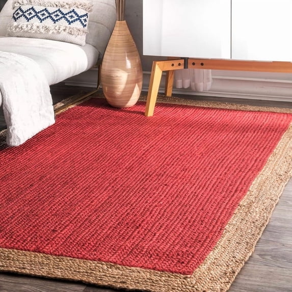 3x14 Ft Red Jute Area Rug | Handmade | Solid Farmhouse Design | Natural Jute Rug for Living Room | Dining Room | Bedroom | Kitchen | Hallway | Entryway