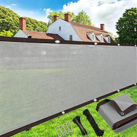 3x15ft-Gray Balcony Privacy Screen Fence Windscreen Cover Fabric Shade Netting Mesh Cloth with Grommets UV Protection for Patio, Backyard, Porch, Railing Shield 90%