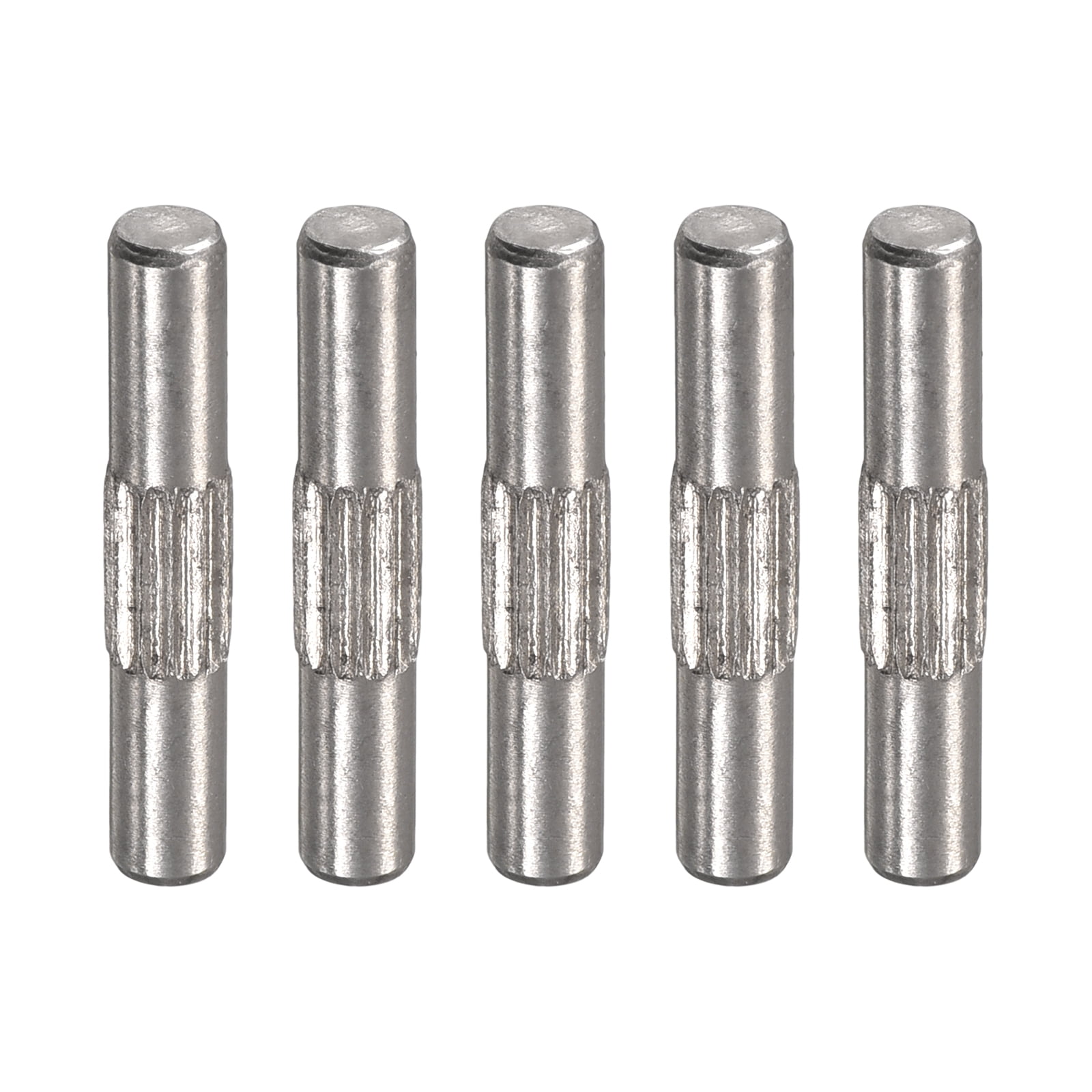 3x18mm 304 Stainless Steel Dowel Pins, 5 Pack Center Knurled Flat Chamfered End Pin