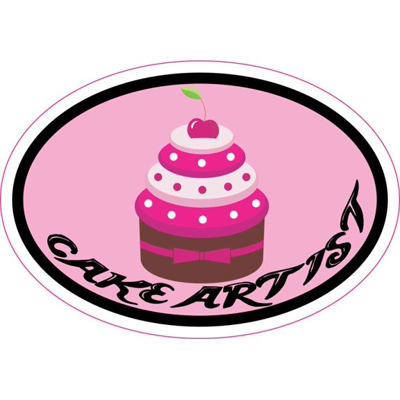 3x2 Pink Oval Cake Artist Sticker Vinyl Stickers Bumper Hobby Sign Decal