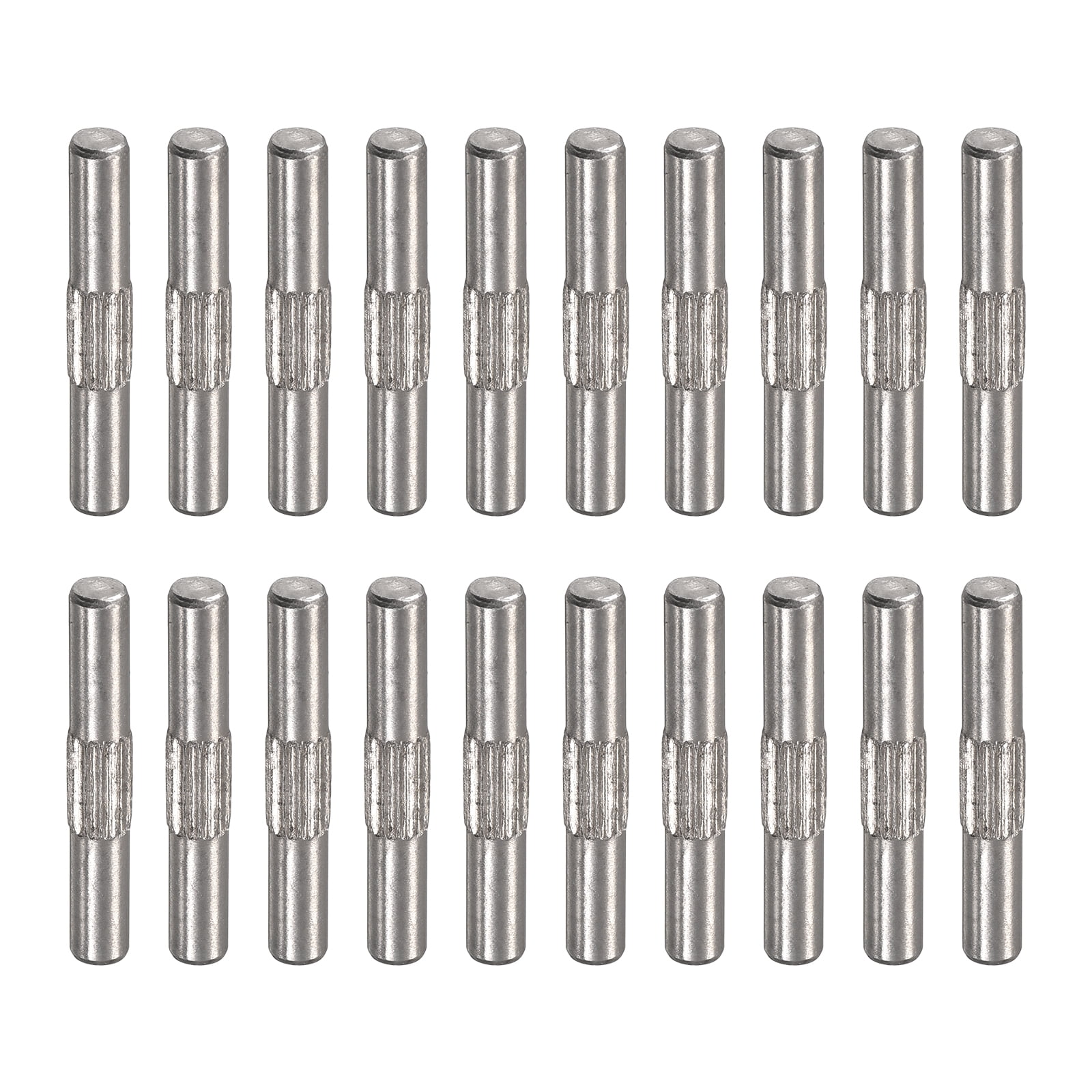 3x20mm 304 Stainless Steel Dowel Pins, 20 Pack Center Knurled Flat