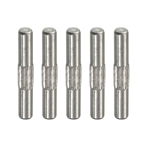 3x20mm 304 Stainless Steel Dowel Pins, 5 Pack Center Knurled Flat Chamfered End Pin