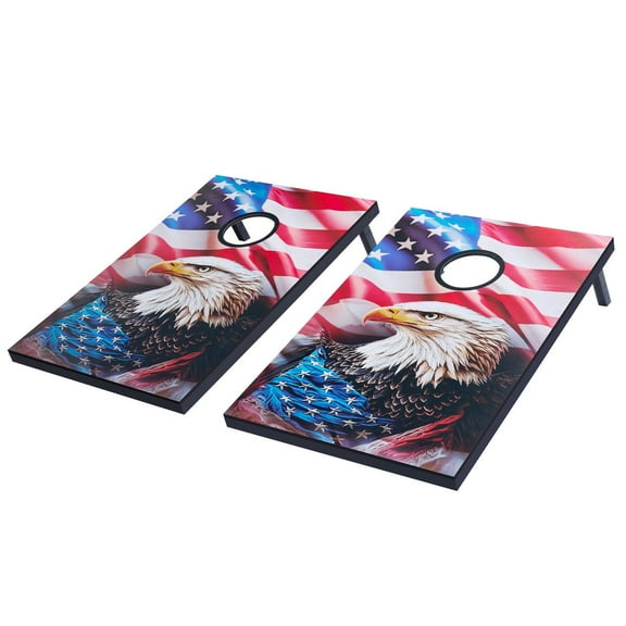 3x2ft Cornhole Set Portable Bean Bag Toss Game with Wooden Boards, 8 Durable Bean Bags, Foldable Frame, Sticker Design Surface, and Carrying Case for Outdoor Yard, Beach, Tailgate, and Family Games