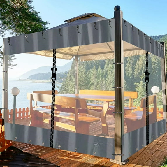 3x2m Clear PVC Outdoor Curtain Waterproof Transparent Patio Panel Windproof UV-Resistant Tarp for Pergola/Gazebo/Porch