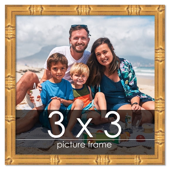 3x3 Gold Bamboo Picture Frame - UV Acrylic, Foam Board Backing, Hanging Hardware